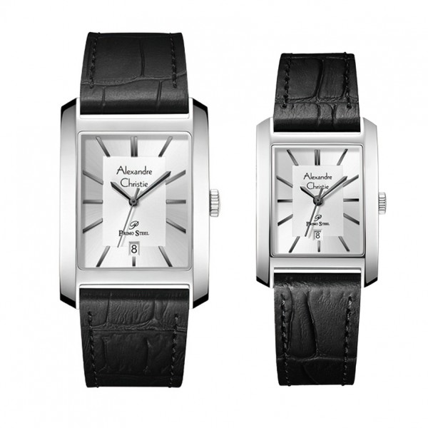 Alexandre Christie AC 1019 Silver White Black Leather Couple